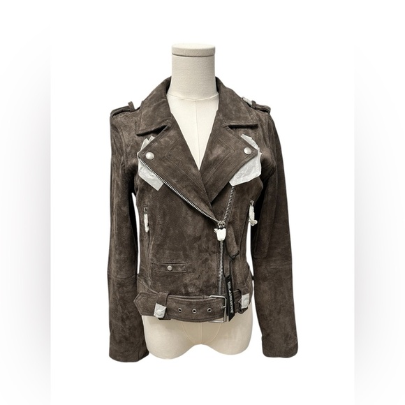 Blank NYC Jackets & Blazers - BLANK NYC Suede Moto Jacket Dark Brown Gray Silver Accents Women Size Small NWT